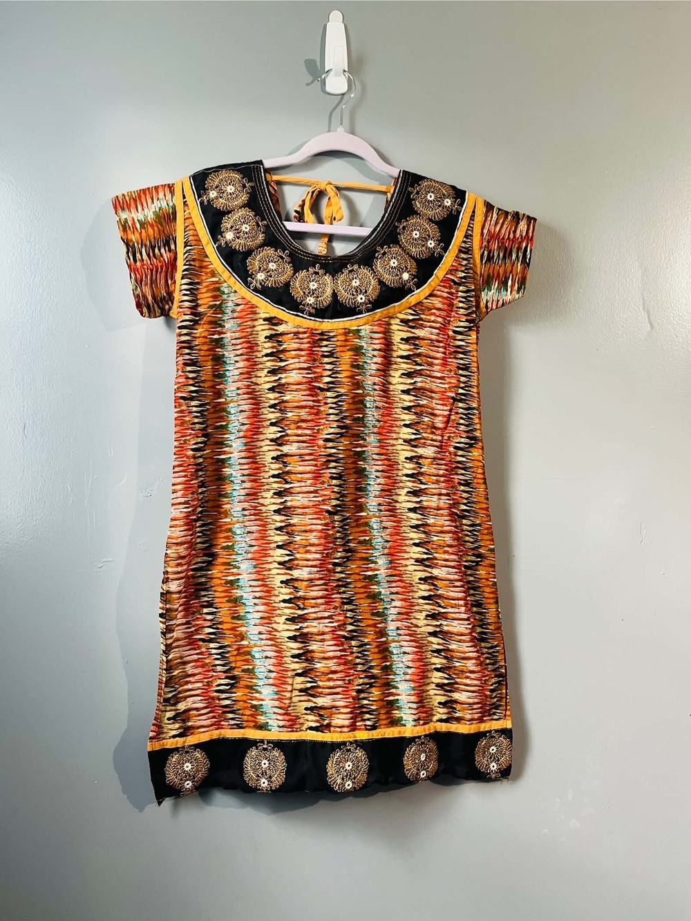 Multicolor Embroidered Short Sleeve Women's Dress